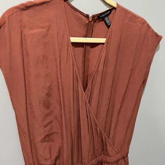 Eileen Fisher Womens Brown Russet Tencel Wide Leg Cropped Jumpsuit Sz XS V Neck - Picture 6 of 13